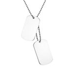 JewelryWe Men's Dog Tag Necklace with Free Engraving, High Polished Stainless Steel Tag Plates Pendant with 60cm Chain for Valentine's Day