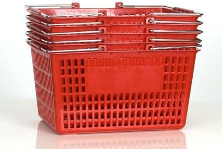 Only Hangers Shopping Basket (Set of 5) Durable Red Plastic with Metal Handles - Available in Black, Green, Blue, and Yellow (RED)