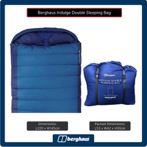Berghaus Double Sleeping Bag with Built-in Pillow – Waterproof, 2-3 Season, Blue