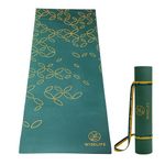 WiseLife Printed Yoga Mat + Yoga strap (TPE Material 6mm Extra thick Extra long and wide Exercise mat for workout, fitness, yoga and pilates) (Royal Green)