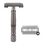 ROCKWELL Razor R1 Butterfly Open Safety Razor for Men & Women | Eco-Friendly & Reusable Shaving Razor | 5 Double Edge Razor Blades made of Pure Swedish Stainless Steel | Gunmetal Chrome Finish