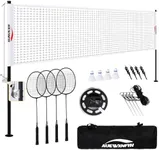 Droop-Proof Badminton Set - 1.26-Inch Reinforced Steel Frame with 4 Nylon Shuttlecocks, Includes 4 Rackets, Boundary Lines & Waterproof Carry Bag - Professional Backyard Badminton Net Kit