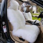 Gracefur 1 Pack Genuine Sheepskin Seat Covers, Long Wool Front Car Seat Covers, Easy to Install, Fur Car Seat Covers - Airbag Compatible Universal Fits Seat Covers for SUV, Trucks, Cars (White)