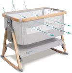 Tutti Bambini CoZee® Air Baby Bassinet & Bedside Sleeper - Rocking Bassinet for Baby, Fast-Folding with Travel Bag, Deluxe Airflow Mattress & 6 Mattress Heights, 0-6 Months (Silver & Oak)