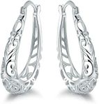 Barzel 18K White Gold Plated Filigree Hoop Earrings (White Gold)