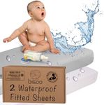 Bisoo Next to Me Crib Sheets Waterproof - Set of 2 (1white & 1gray) Fitted Sheet Mattress Protector - 100% Jersey Oeko-Tex + PU 20x33 in / 50x83 cm - Compatible Bedside Cradle Nexttome Kinderkraft