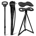 Darza Adjustable Cane with Seat, Walking Stick with Seat, Cane Stool, Lightweight Aluminum and Ergonomic Design, Includes Removable Cushion and Carry Bag with Pocket Storage