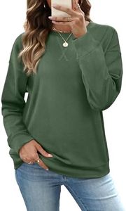 RUMIA Womens Casual Long Sleeve Crewneck Sweatshirt Loose Fit Solid Comfy Pullover Tunic Shirts Tops Blouse Side Split Fall 2025 Fashion Green Small