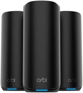 NETGEAR Orbi 870 Series | WiFi 7 Mesh System | RBE873B | Wireless Router + 2 Satellites | Up to 21 Gbps | Covers 7,500 sq. ft. | Connects up to 150 devices | Tri-band BE21000 | 10 Gig Internet Port