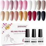 JODSONE 10 Color Gel Nail Polish Set with Base Coat and Top Coat Great DIY Salon Home Gift