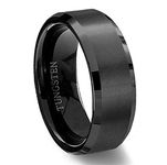 Moneekar Jewels Basic Men Wedding Black Tungsten Ring 8mm Matte Finish Beveled Polished Edge Comfort Fit Rings for Men