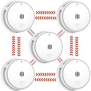 Wireless Interconnected Smoke Alarm Pre-connected, Smoke Detector for Home, Wireless Interlinked Fire Alarm with 10 Year Battery, 85dB Smoke Alarm conforms to EN14604 Standard (5 wireless smoke alarm)