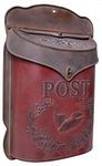 Red Co. 10.5” x 15.5” Aged Red Shabby Chic Metal Wall-Mounted Embossed Post Mailbox Decoration