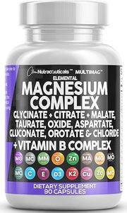 Clean Nutraceuticals Magnesium Complex 2285mg with Magnesium Glycinate Citrate Malate Oxide Taurate Aspartate Orotate & Mag Chloride, Zinc Copper Manganese & Vitamin C B1 B2 B6 B12 Complex - 90 Count