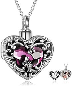 WINNICACA Urn Necklace for Ashes Cremation Jewelry for Ashes for Women Ash Necklace for Human Ashes Sterling Silver Cremation Necklace Purple Crystal Picture Locket Necklace Memorial Jewelry
