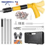 Concrete Nail Gun, Portable Manual Nail Gun with Extension Pole and 120 Round Nails, 5 Adjustable Power Levels, Double Silencer & Carry Case for Ceilings, DIY and Wall Fastening
