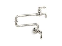 KOHLER K-99270-SN Artifacts Single-Hole Wall-Mount Pot Filler Kitchen Sink Faucet with 22-Inch Extended Spout, Vibrant Polished Nickel