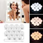 LED Vanity Mirror Lights with USB Cable, 3 Colours & 10 Levels Brightness LED Makeup Lights, Hollywood Style Mirror Lights Kit, 14 Dimmable LED Bulbs DIY Dressing Table Lighting(Mirror not Included)