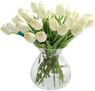 JUSTOYOU Mazzo da 20 tulipani artificiali in lattice dall’effetto realistico, fiori finti da bouquet per matrimonio, casa, giardino, decorazioni, bianco