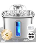 Veken Innovation Award Winner Stainless Steel Cat Water Fountain, 108oz/3.2L Pet Fountain with 4 Replacement Filters & 4 Pre-Filter Sponges & Silicone Mat, for Cats, Dogs (Silver)
