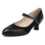 Women Kitten Heel Mary Jane Shoes Mid Heel Shoes Pointed Toe Buckle Classic Brogue Shoes, G2727HY Black Size 1.5 UK/34