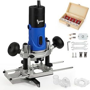 igooo 1.25HP AC Electric Plunge Woodworking Router Kit, 6 Variable Speed, Soft Start Motor, with Edge Guide, 1/4”, 6mm and 8mm Collets, 6 bits, Vacuum Adaptor, 120V 60Hz 850W Model ER850