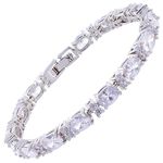 RIZILIA Eternity Tennis Bracelet [18cm/7inch] with Oval Cut Gemstones CZ [White Topaz] in 18K White Gold Plated, Simple Modern Elegance