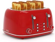 Toaster 4 Slice, Retro Stainless Toaster with 6 Bread Shade Settings,1.5''Wide Slots Toaster with Cancel/Defrost/Reheat Functions,Dual Independent Control Panel (Red)