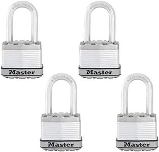 Master Lock Silver Magnum Outdoor Padlock with Key, Keyed Alike Gate Locks for Outdoor Fence or Shed with Long Shackle, 4 Pack, M1XQLFCCSEN