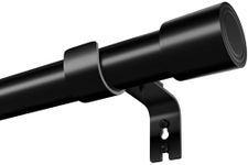 Venwemong 1PC Extendable Curtain Pole,Fittings Set Window Pole Adjustable Single Curtain Rod Heavy Duty with Cap Finials(90-175CM,Black)