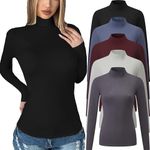 Chongbaijia 5 Pack Womens Long Sleeve Tops Mock Turtleneck Basic T Shirt Fall Stretch Tight Fitted Thermal Shirts