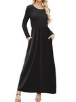 OURS SUPNIER Women's Casual Long Sleeve Loose Plain Maxi Dresses with Pockets (Black, XL)