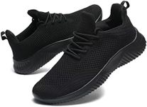 Chopben Men's Slip On Running Shoes Fashion Walking Sneakers Mesh Soft Sole Loafers Comfortable & Light-Weight Tennis Work Trainers, All Black, 13