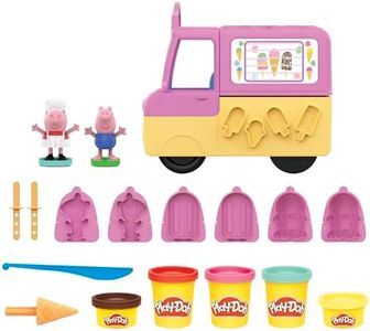 Play-Doh Peppa's Ice Cream Playset with Ice Cream Truck, Peppa and George Figures, and 5 Non-Toxic Modeling Compound Cans, Peppa Pig Toy for Kids 3 Years and Up, Multicolor (F3597)