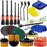 27pcs Car Cleaning Kit Auto Detailing Brushes Kit with Detail Brushes Drill Brushes Wash Mitt Polishing Pads Scouring Pads for Wheels,Leather, Dashboard, Air Vents, Cleaning Wheels, Emblems