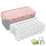 Abdodar Silicone Ice Cube Trays and Ice Cube Storage Container Set with Airtight Locking Lid, 4 Packs / 128 Trapezoid Ice Cubes (pink4)