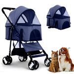 Cature Pet Stroller 3-in-1 Folding Dog Cat Stroller for Medium Small Dogs Cats 4 Wheels Lightweight Travel Dog Strollers Cat Stroller with Detachable Carrier (Color-Blue)