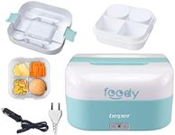 Beper Foody to-GO Food Heat Container, 2 in 1 Portable Heater 4 Container 12V Cigarette Lighter 50W for Home/Office with Cutlery Included - Blue