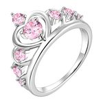 YL Crown Rings 925 Sterling Silver Heart Engagement Rings Queen Created Pink Tourmaline Anniversary Jewelry-size9