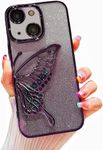 mobistyle Silicone Designed For iPhone 14 Cover With Glitter Cute Butterfly Electroplate Plating Design Back Cover Case For Women Teen Girls (Purple)