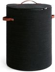 CHICVITA Tall Laundry Basket with Lid, Large Laundry Hamper for Bedroom, Laundry Bin for Clothes, Blankets, Toys, Decorative Woven Basket for Living Room, 15 x 20 inches, Black