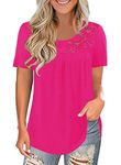 RANPHEE Womens Hot Pink Summer Short Sleeve Tops Casual Lace Tunic Tops Loose Fit T Shirts XL