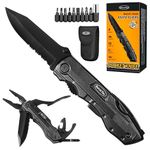 RoverTac Pocket Knife, 15-in-1 Multitool with Pliers, Bottle & Can Opener, 9 Screwdriver Bits, Locking Mechanism & Nylon Sheath - EDC Multi Tool for Camping, Hiking & DIY, Gift for Men & Dad