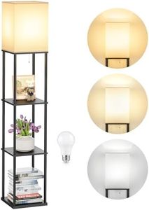 SHINE HAI 3-in-1 Shelf Floor Lamp with 2 USB Ports and 1 Power Outlet, 3-Tiered LED Shelf Floor Lamp, Shelf & Storage & LED Floor Lamp Combination, Modern Standing Light for Living Room, Bedroom
