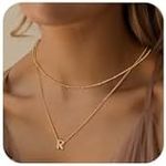 Bvuem Gold Layered Initial Necklace for Women,14K Gold Plated Letter R Layered Initial Pendant Necklace,Tiny Initial Choker Necklace Dainty Gold Necklaces for Women Jewelry