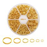 690pcs Gold Double Round Jump Rings with Small Storage Box, 4 5 6 8 10 12mm Double Split Rings Set, Open Loop Rings, Double Loop Jump Rings for Jewelry Making, Small Pendant Keychain DIY Tool