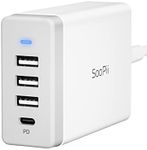 SooPii 40W USB Charging Station,4 Port USB Charger Station with One Port PD/PPS 25W for Multiple Devices,4 Mixed Charging Cables Included,Compatible with lPhone,lPad,Samsung Galaxy,Note,LG,HTC.