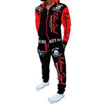 Hakjay Men's Hiphop Dance Jogger Casual Tracksuit Set Long Sleeve Full-Zip Running Jogging Athletic Sweat Suits, Red, Large