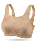 WingsLove Women's Sports Bra High Impact Bounce Adjustable Control Workout Bra Non Padded Wirefree Running Bra(Nude,34D)