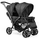 GYMAX Double Seat Stroller with Adjustable Push Handle, Detachable Canopy and Foot Rest, Foldable Baby Pushchair Buggy for Traveling, Going Shopping & Hanging Out (Black)